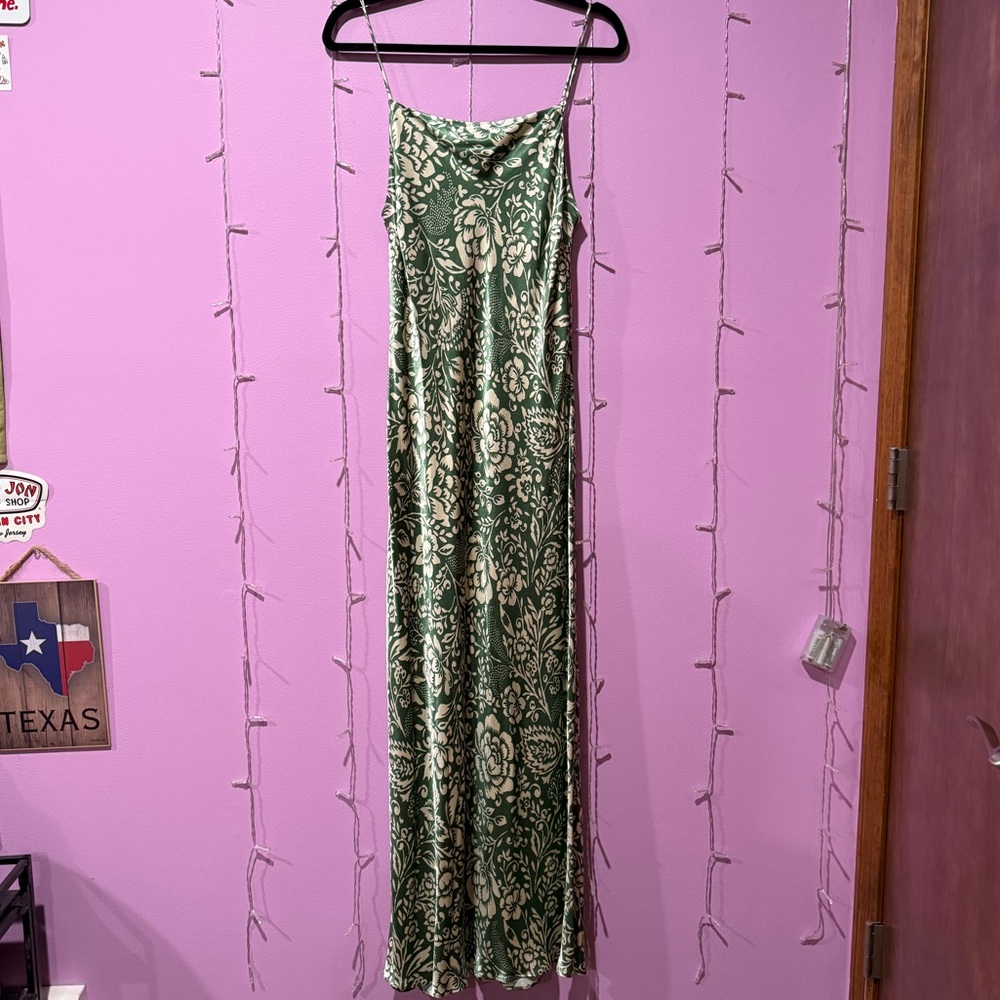 Zara Green & Cream Floral Satin Blouse